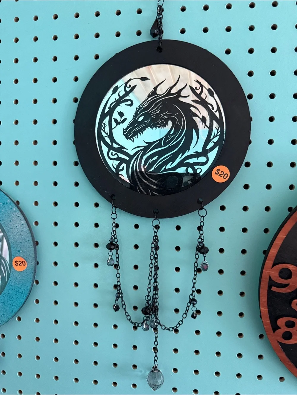 Black Dragon Wall Hanging with Silver Mirror Accent